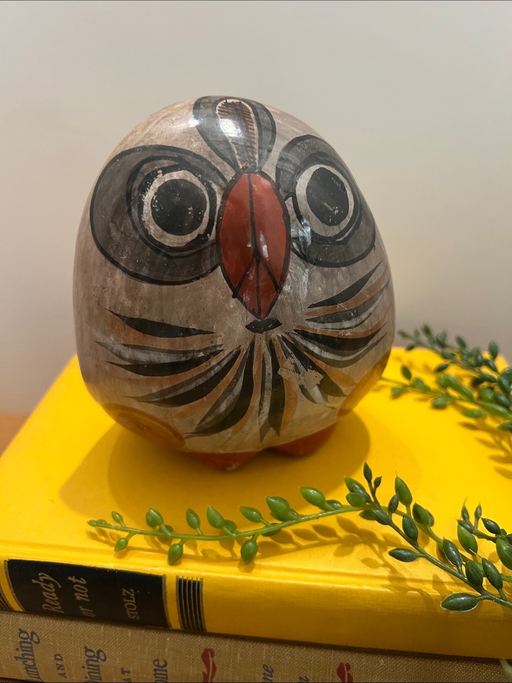 Tonala Gray Owl Bird Figurine with Red Beak 5” i
